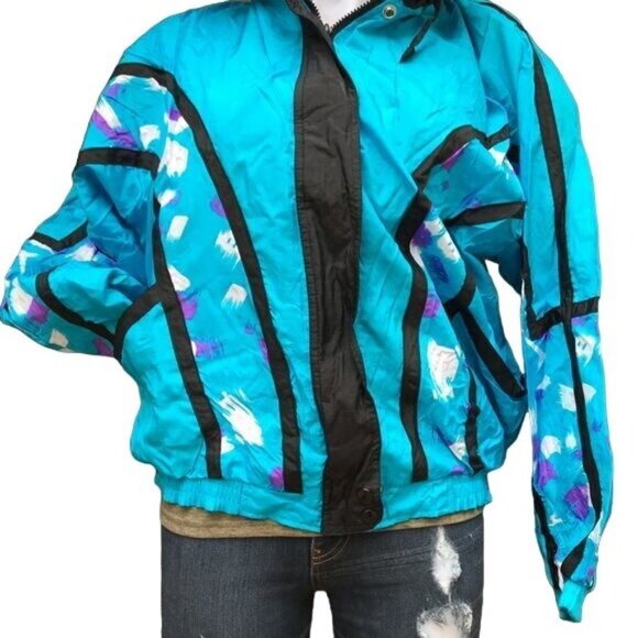 Vintage Coastal Images 90s Wind Breaker Teal Blue Track Jacket Size M - Picture 4 of 8